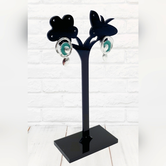 NEW Silver and Teal Abalone Circle Drop Earrings - Picture 2 of 9